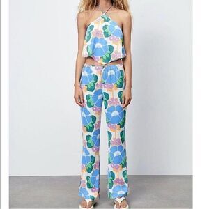 Zara Set Printed Palazzo Pants & Cropped Top Size M • BLOGGER FAVORITE • NEW •
